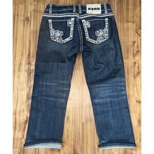 LA Idol Jeans Thick Stitch Bling Rhinestone L.A. Idol‎ Low Rise Crop Y2K 3 W28